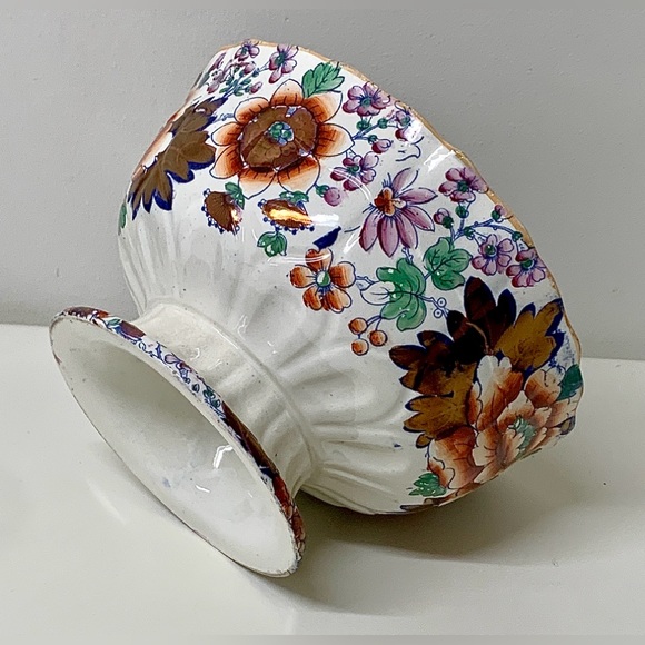 19th Century Antique Gaudy Welsh Embossed Design Scalloped Pedestal Footed Bowl - Picture 13 of 16